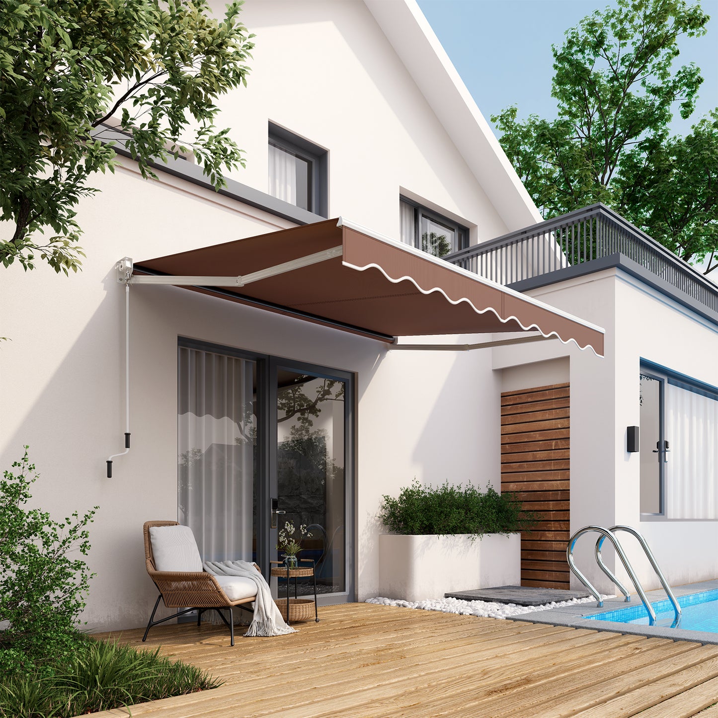 10 x 8 Feet Aluminum Retractable Awning with Crank Handle and Water-Resistant Polyester-Beige