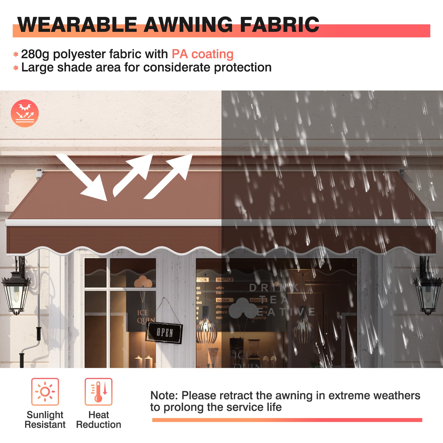 10 x 8 Feet Aluminum Retractable Awning with Crank Handle and Water-Resistant Polyester-Beige