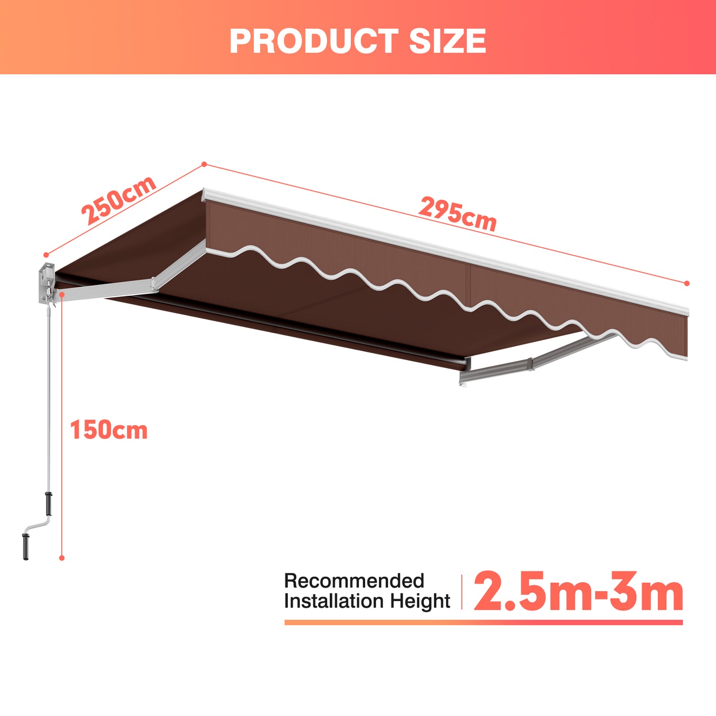 10 x 8 Feet Aluminum Retractable Awning with Crank Handle and Water-Resistant Polyester-Beige
