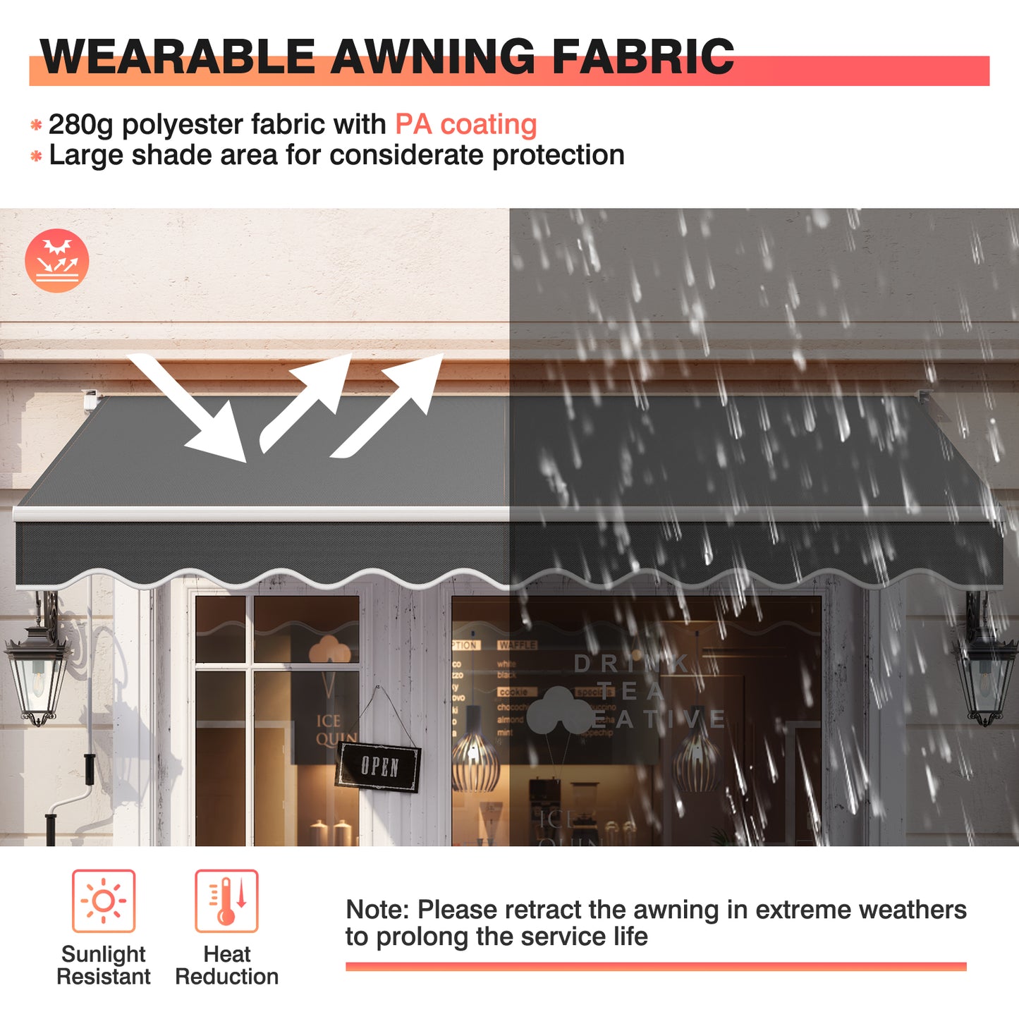 10 x 8 Feet Aluminum Retractable Awning with Crank Handle and Water-Resistant Polyester-Beige