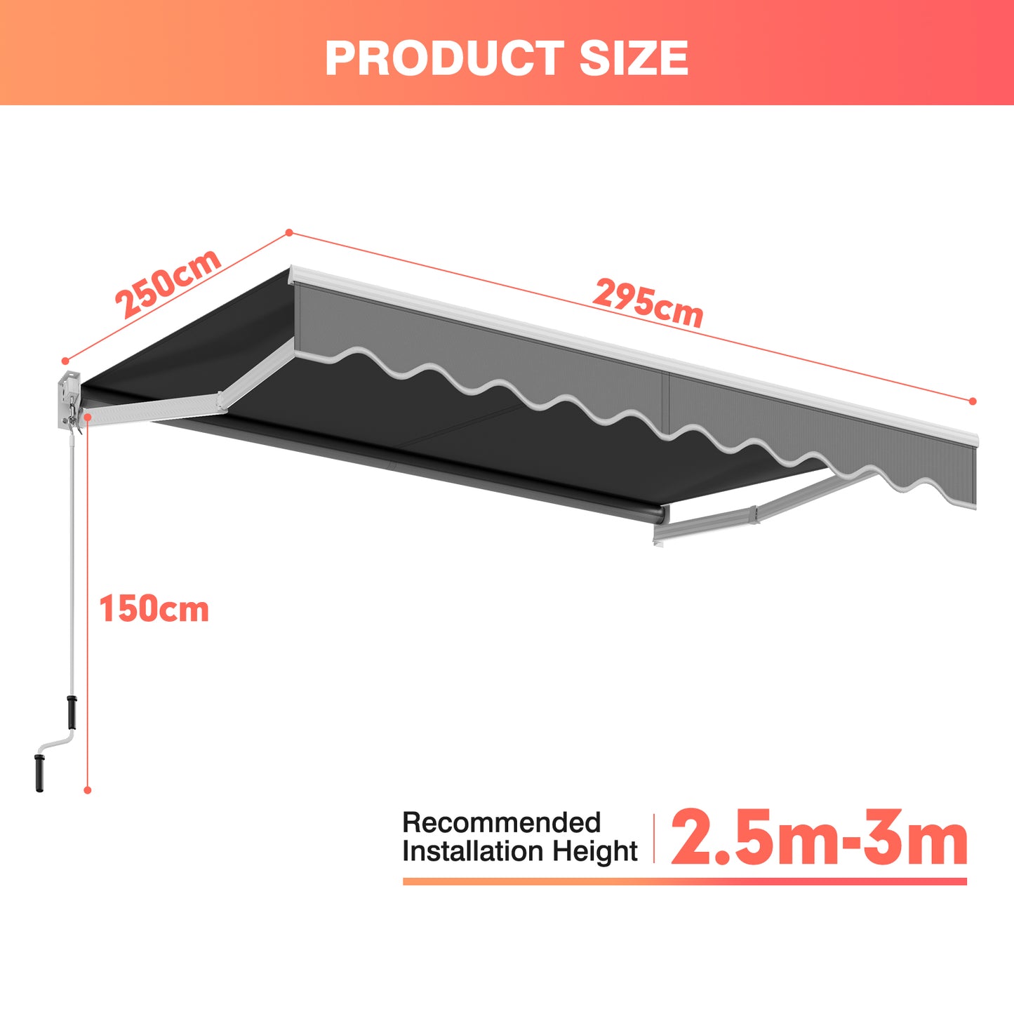 10 x 8 Feet Aluminum Retractable Awning with Crank Handle and Water-Resistant Polyester-Beige