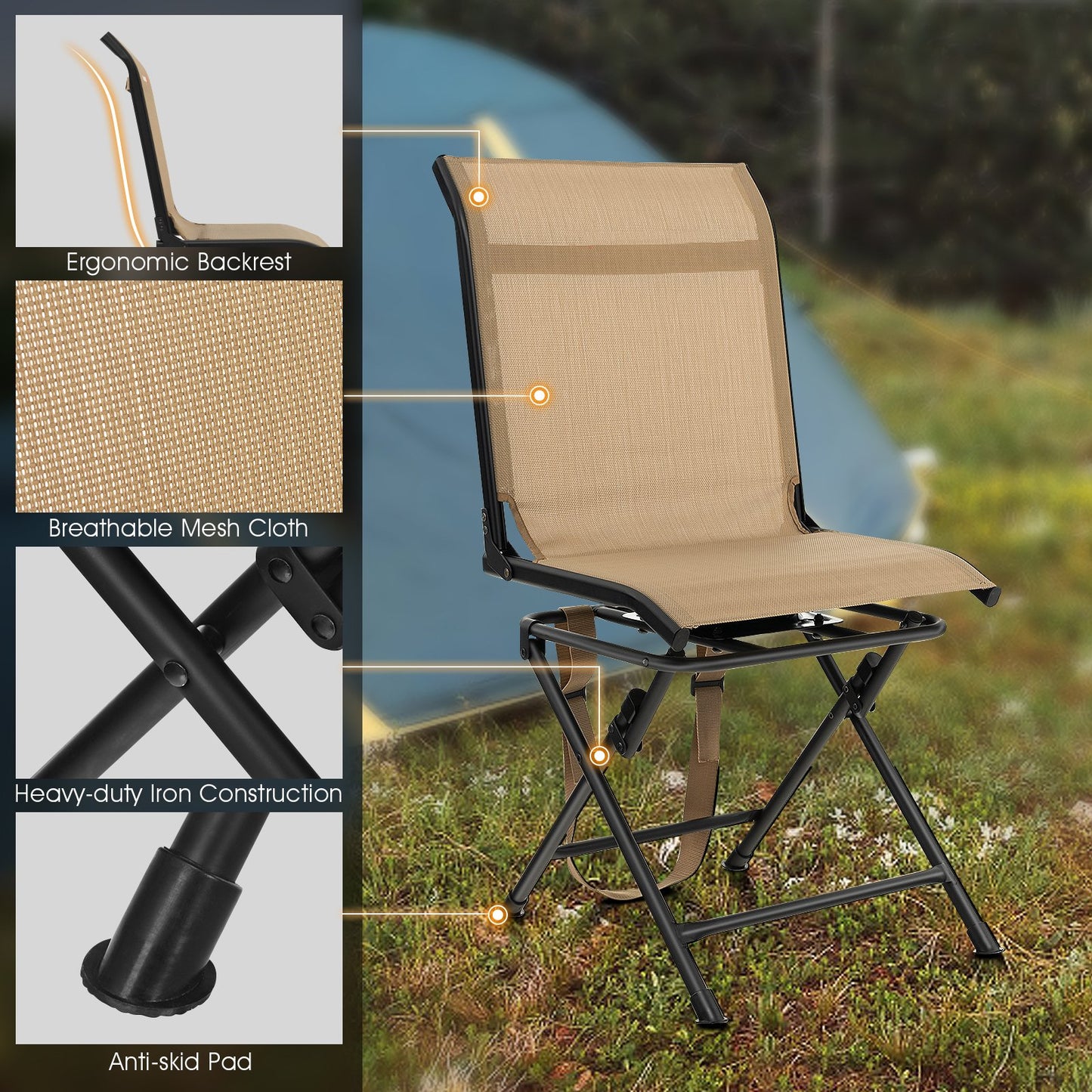 360° Swivel Hunting Blind Chair with Sturdy Metal Frame Support up to 330 lbs-Black