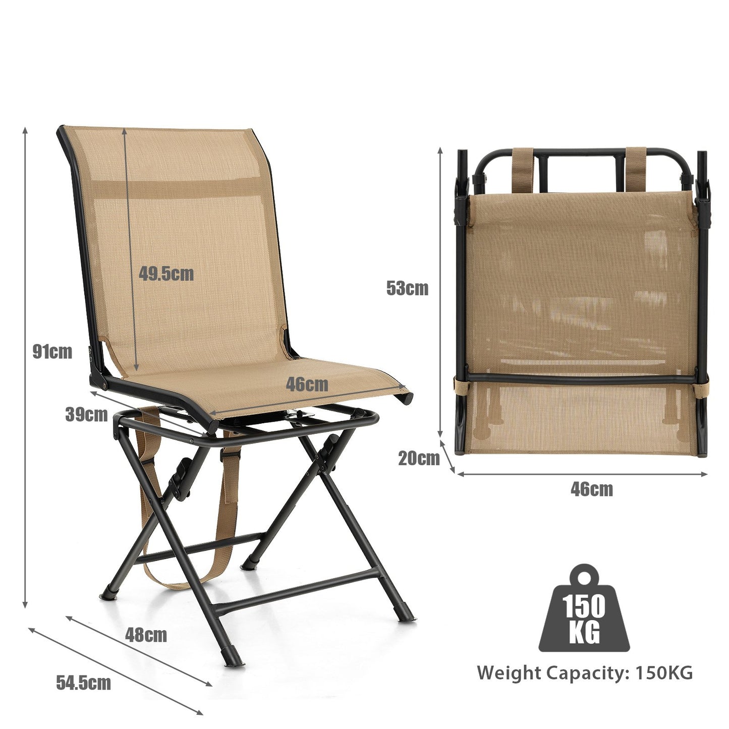 360° Swivel Hunting Blind Chair with Sturdy Metal Frame Support up to 330 lbs-Black