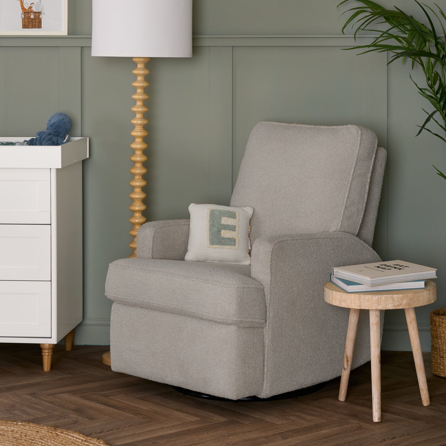 Madison Swivel Glider Recliner Nursing Chair – Teddy Truffle | 360° Swivel Reclining Nursery Chair