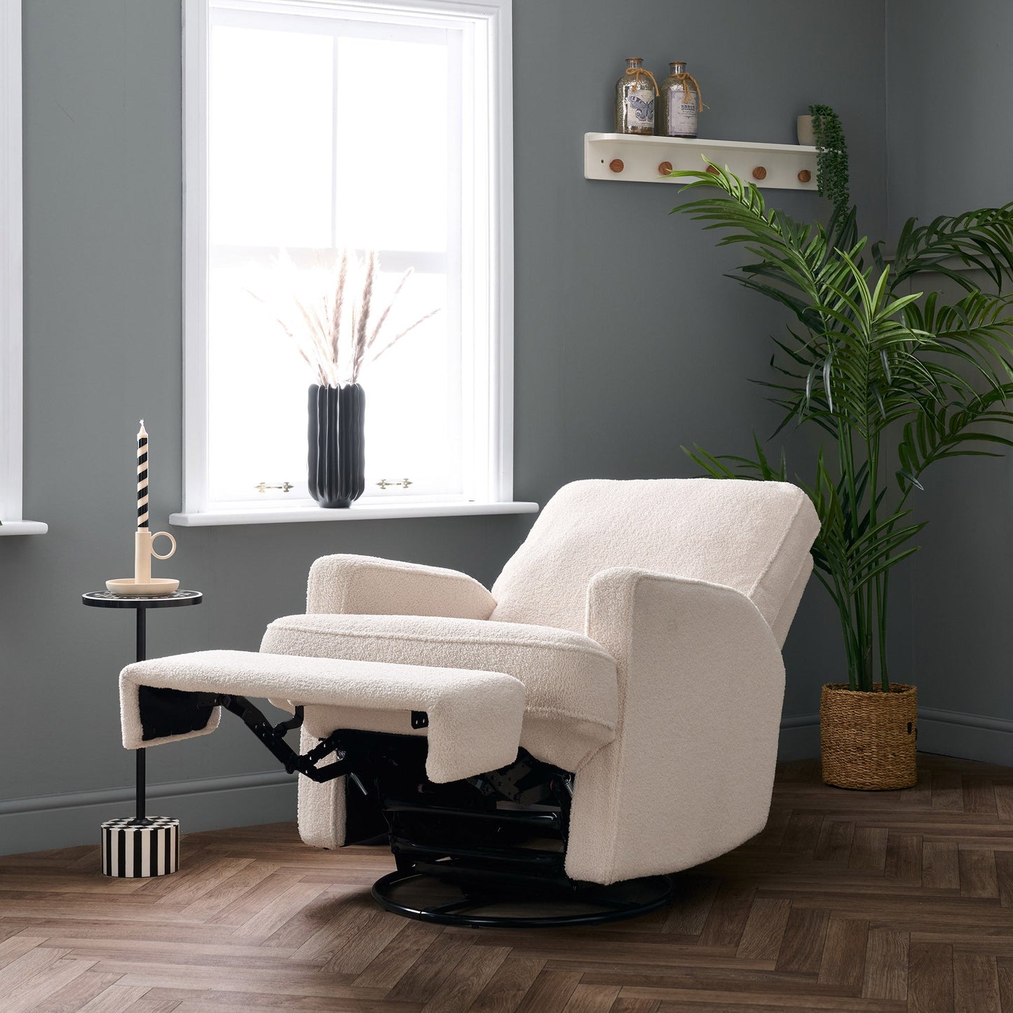 Madison Electric Swivel Glider Recliner Chair - Teddy Fabric Ivory
