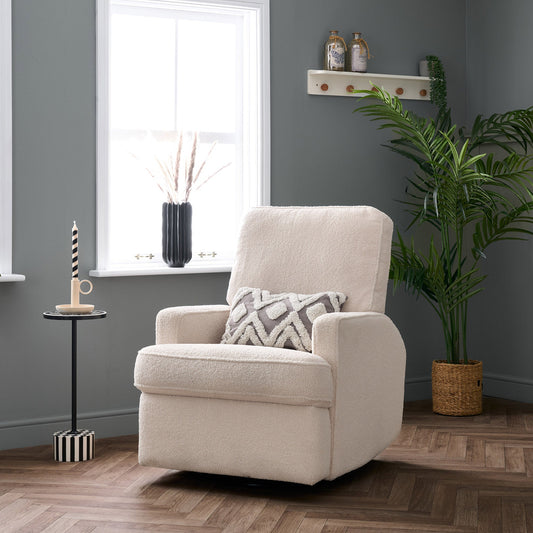 Madison Electric Swivel Glider Recliner Chair - Teddy Fabric Ivory
