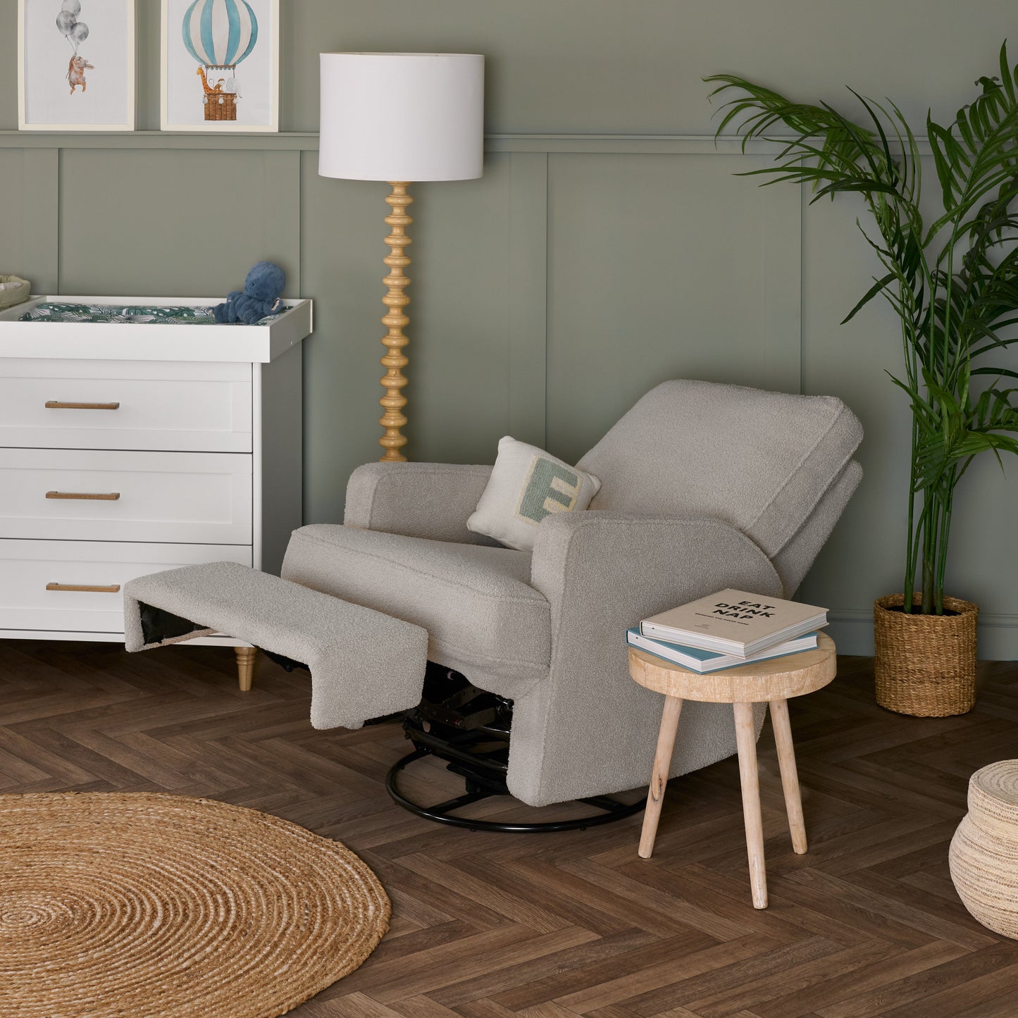 Madison Swivel Glider Recliner Nursing Chair – Teddy Truffle | 360° Swivel Reclining Nursery Chair