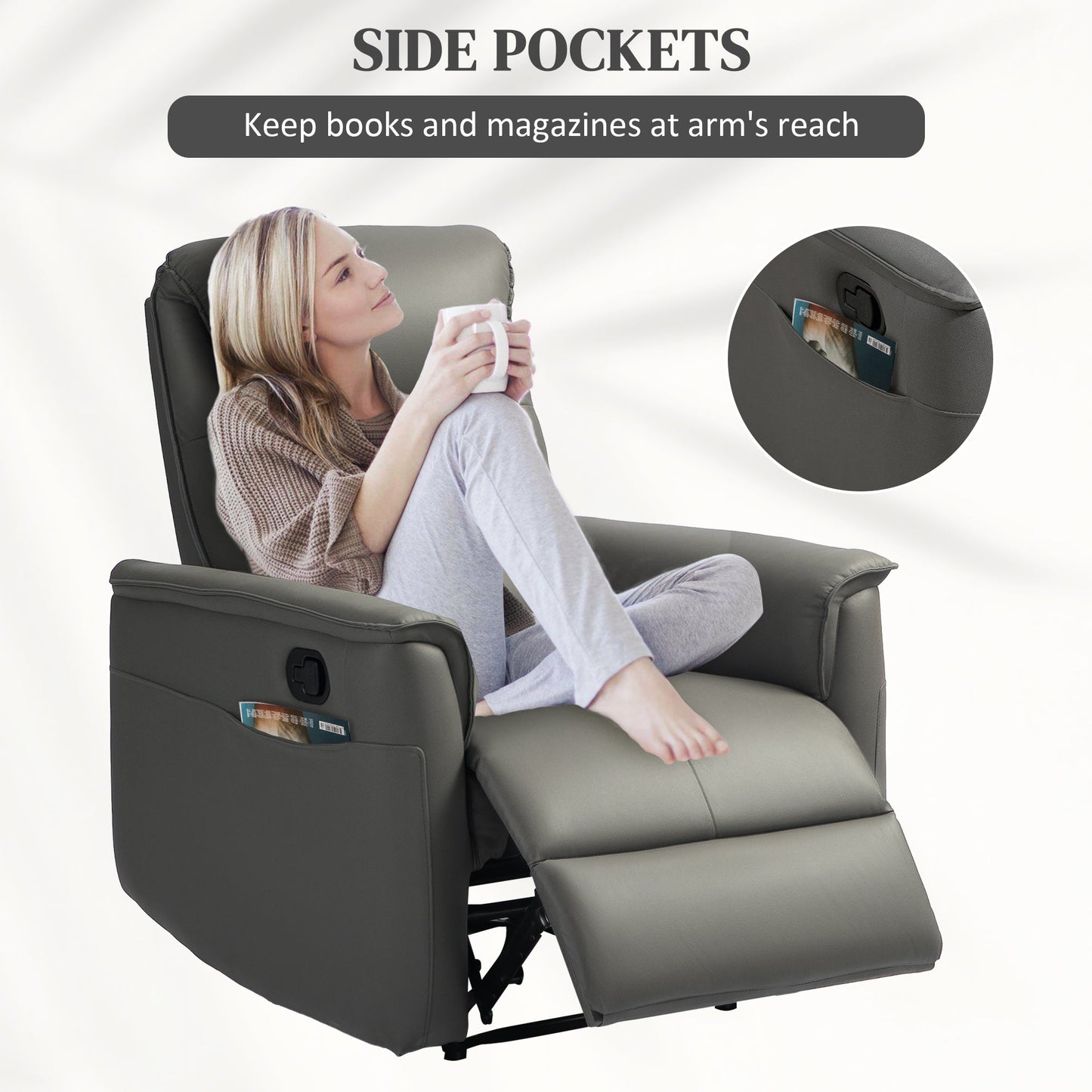 HOMCOM Recliner Armchair with Spring Cushion Adjustable Leg Rest Light Grey