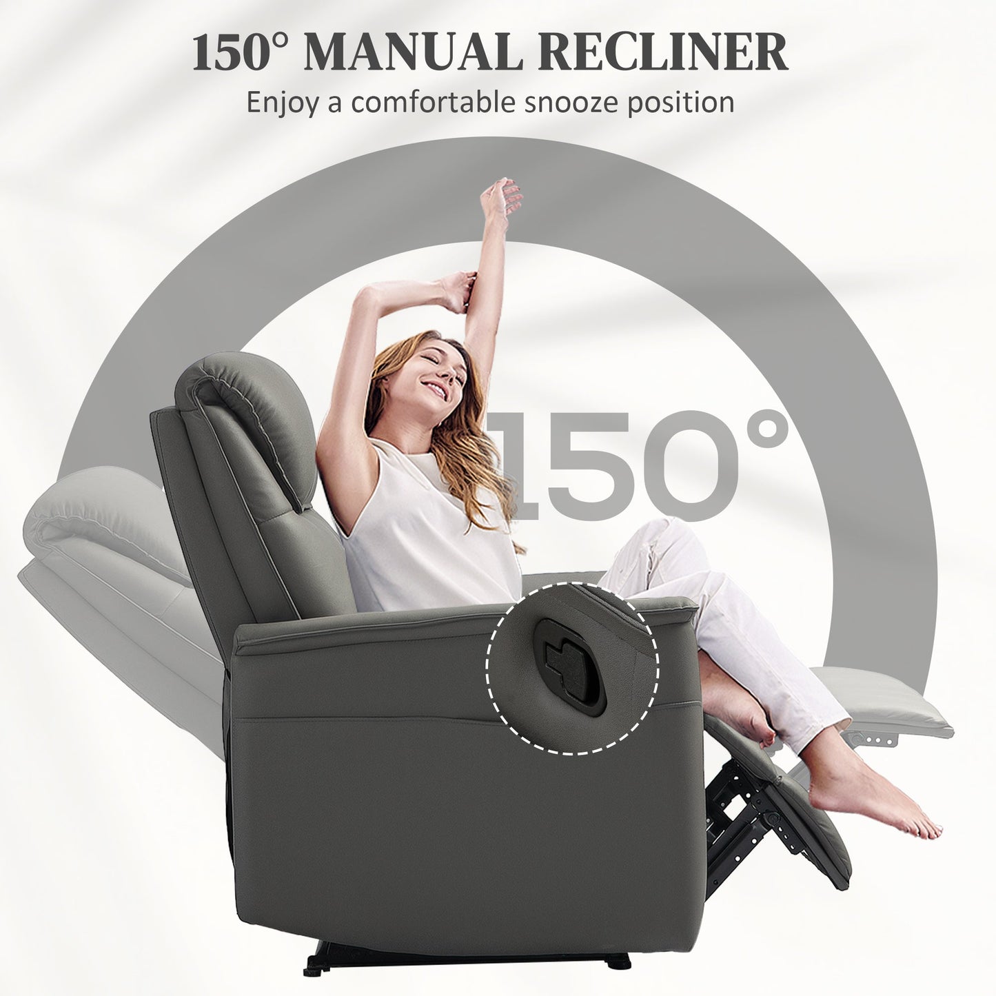 HOMCOM Recliner Armchair with Spring Cushion Adjustable Leg Rest Light Grey