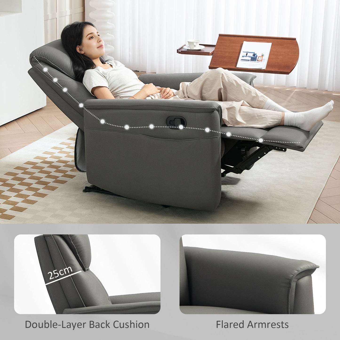 HOMCOM Recliner Armchair with Spring Cushion Adjustable Leg Rest Light Grey
