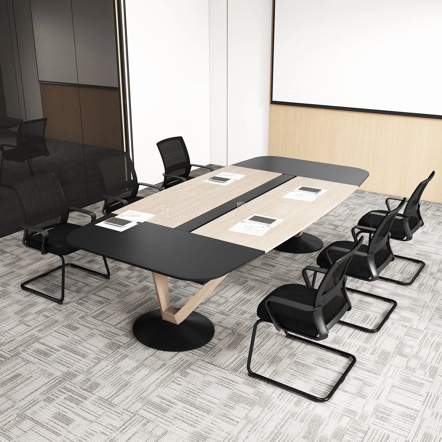 Office Guest Chair Set of 4 with Lumbar Support and Sled Base-Black