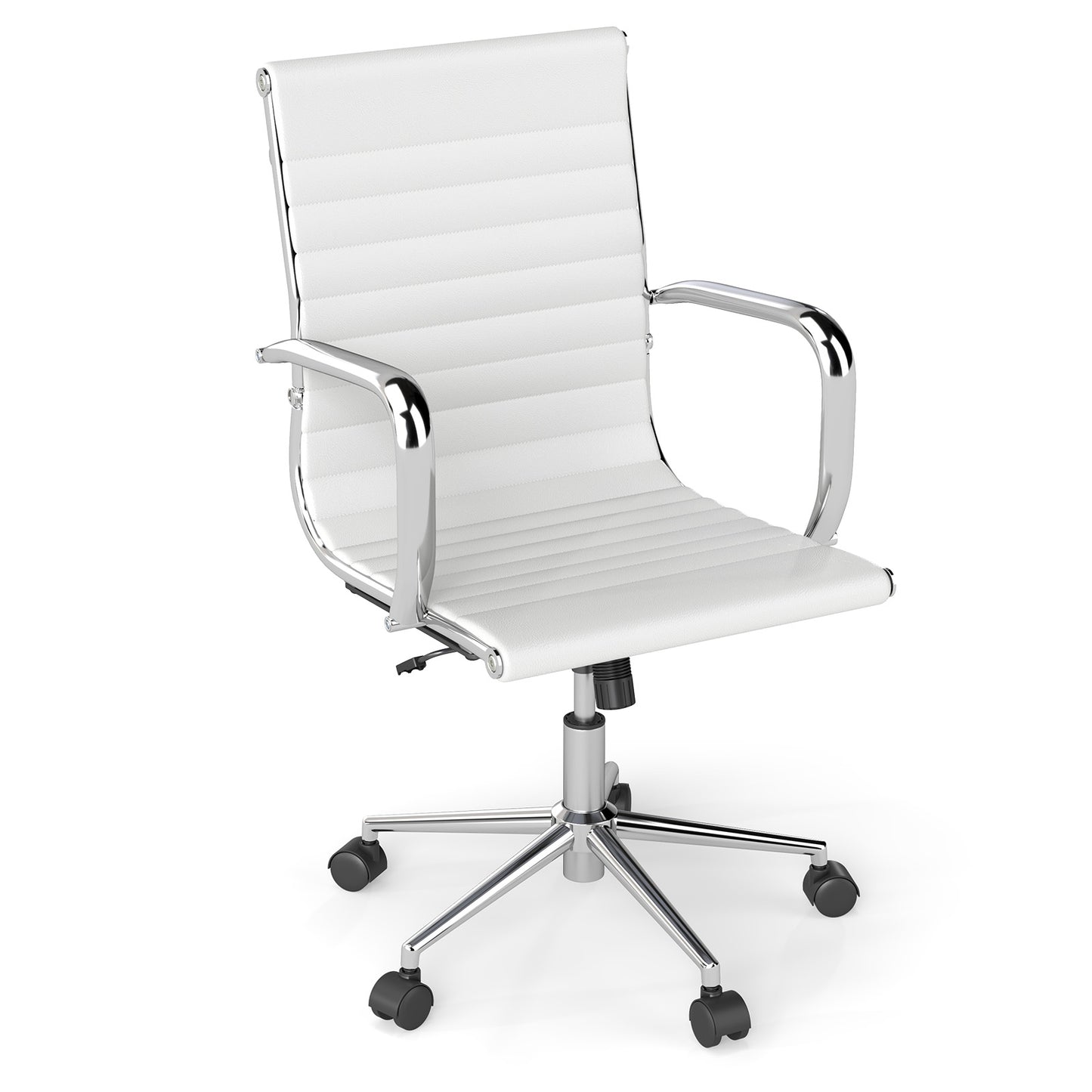 Ribbed Executive Office Chair Adjustable Swivel PU Leather Conference Chair-Black
