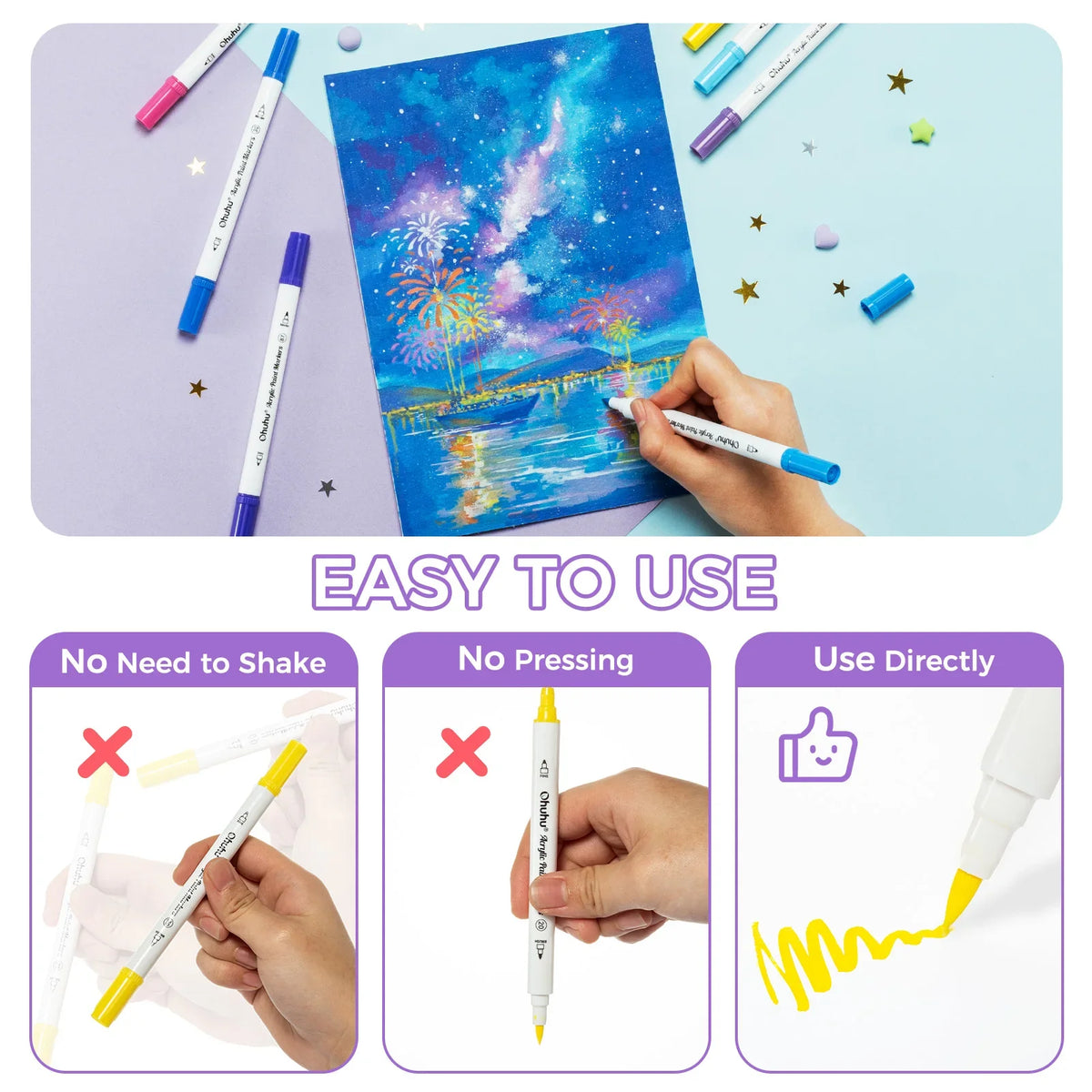 Ohuhu Acrylic Paint Markers 36 Colours Dual Tip Waterproof Art Pens Set Marker