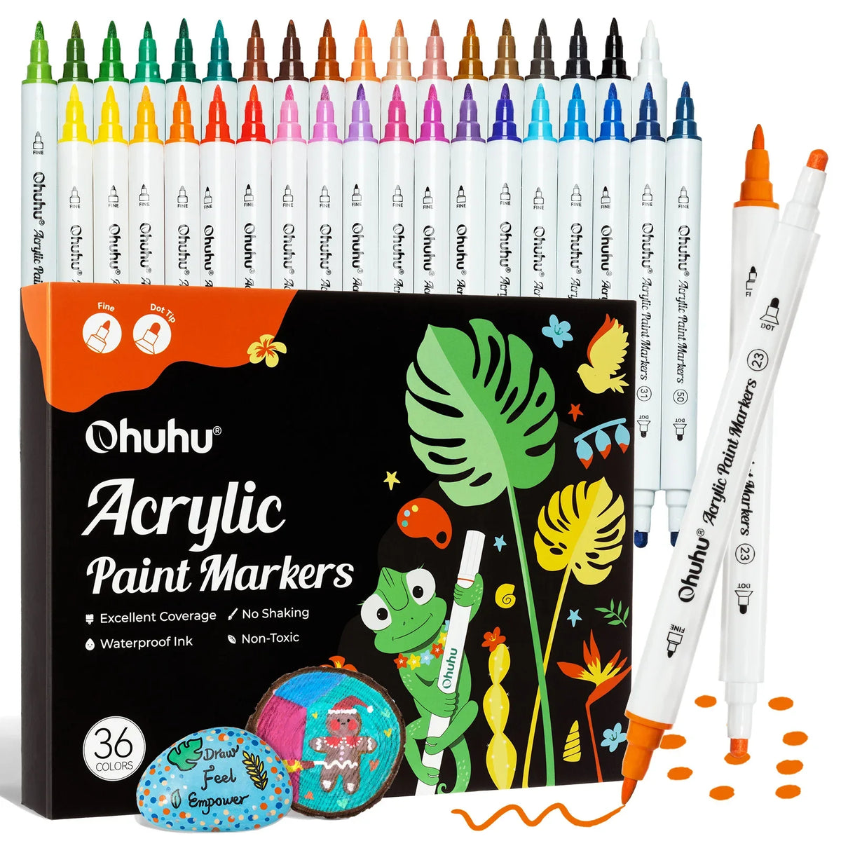 Ohuhu Acrylic Paint Markers 36 Colours Dual Tip Waterproof Art Pens Set Marker