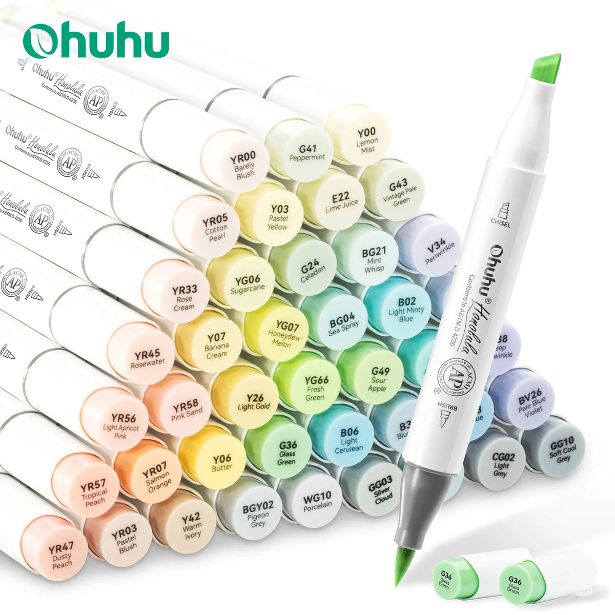 Ohuhu Honolulu 48 Pastel Alcohol Markers Dual Tip Brush Chisel Refillable Art Set