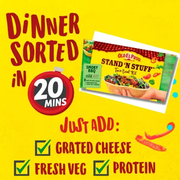 Old El Paso Stand 'N Stuff Smoky BBQ Taco Boat Kit 350g (Case of 4)