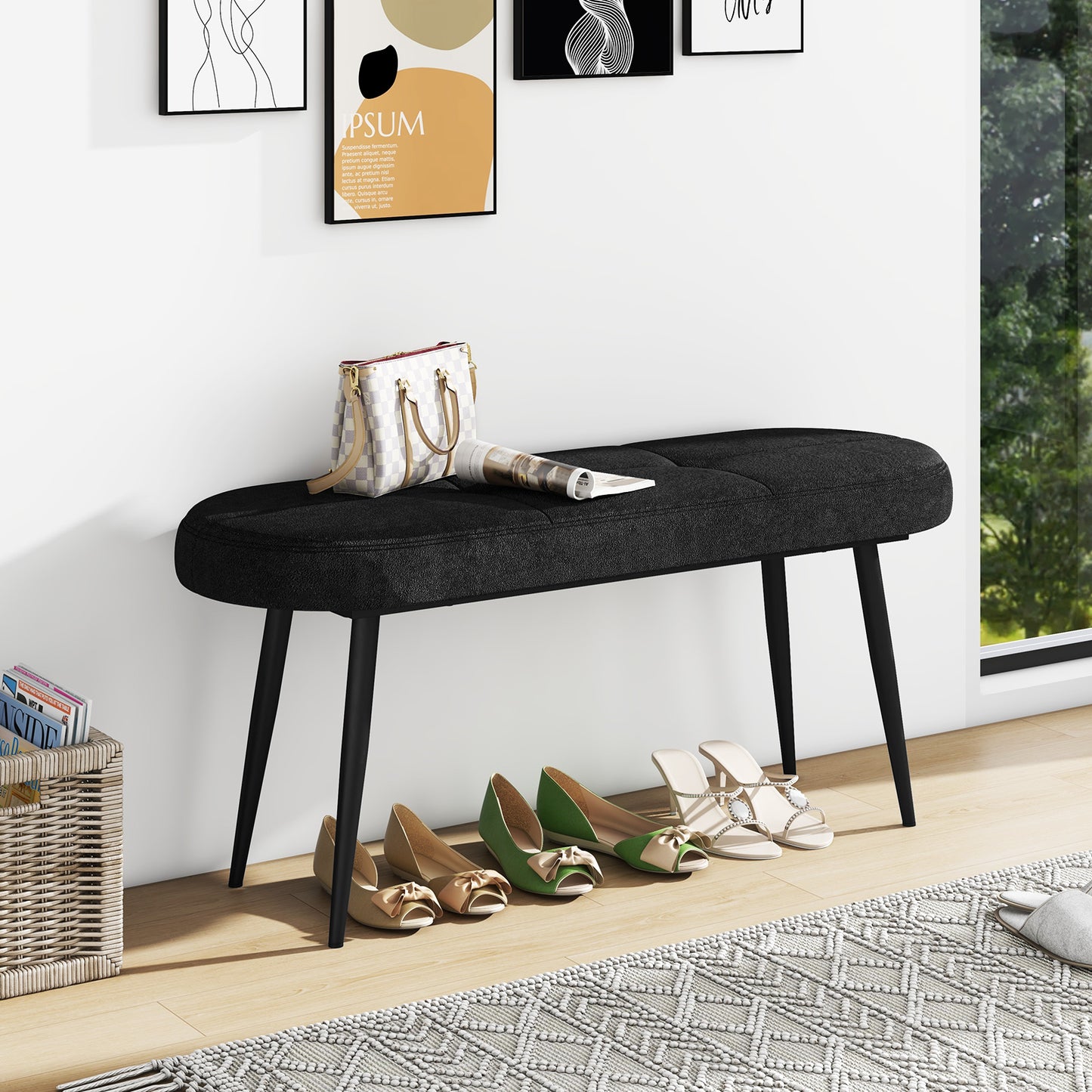 113 cm Ottoman Bench with Sponge Padded Cushion for Entryway Living Room Foyer-Grey
