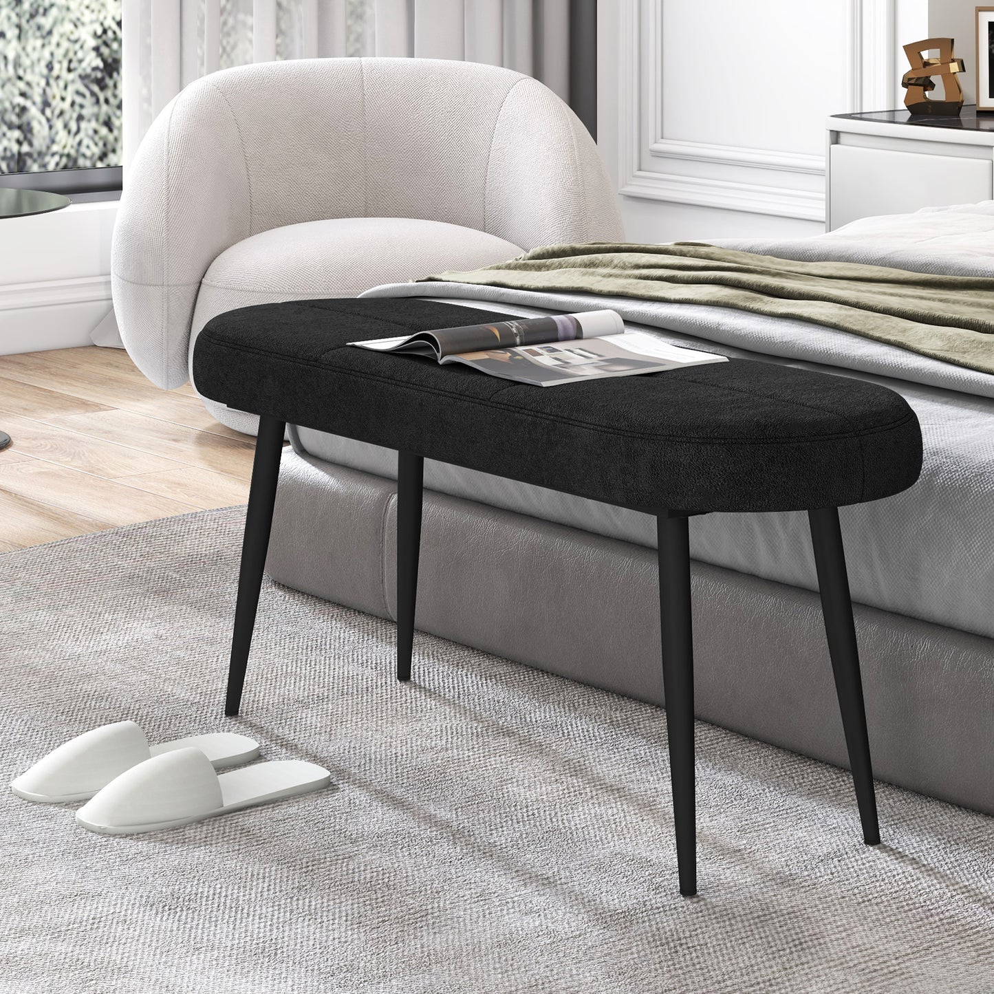113 cm Ottoman Bench with Sponge Padded Cushion for Entryway Living Room Foyer-Grey