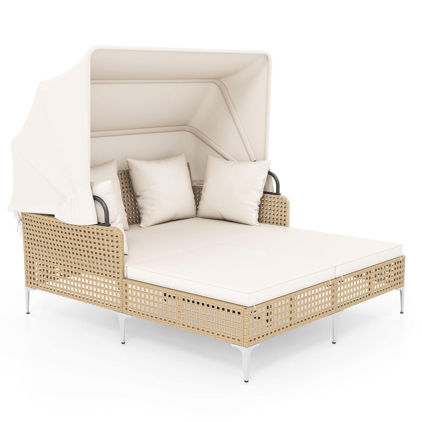 Outdoor Daybed with Retractable Canopy and Soft Pillows-Grey