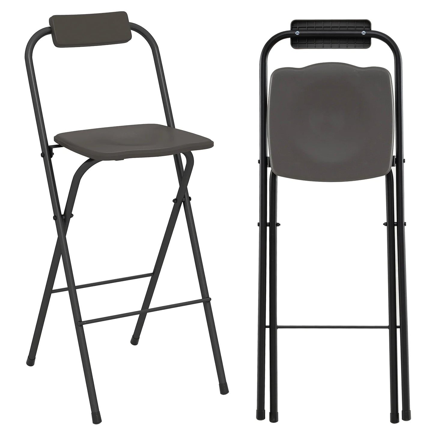 Outdoor Folding Barstools Set of 2 with Backrest and Footrest-Grey
