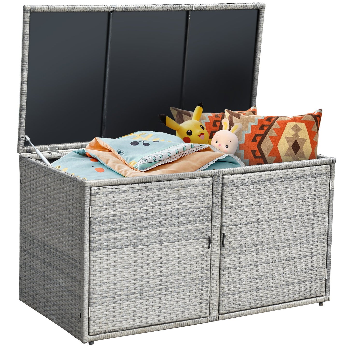 330L 2-Tier Outdoor PE Wicker Storage Box with Lid and Front Doors-Brown