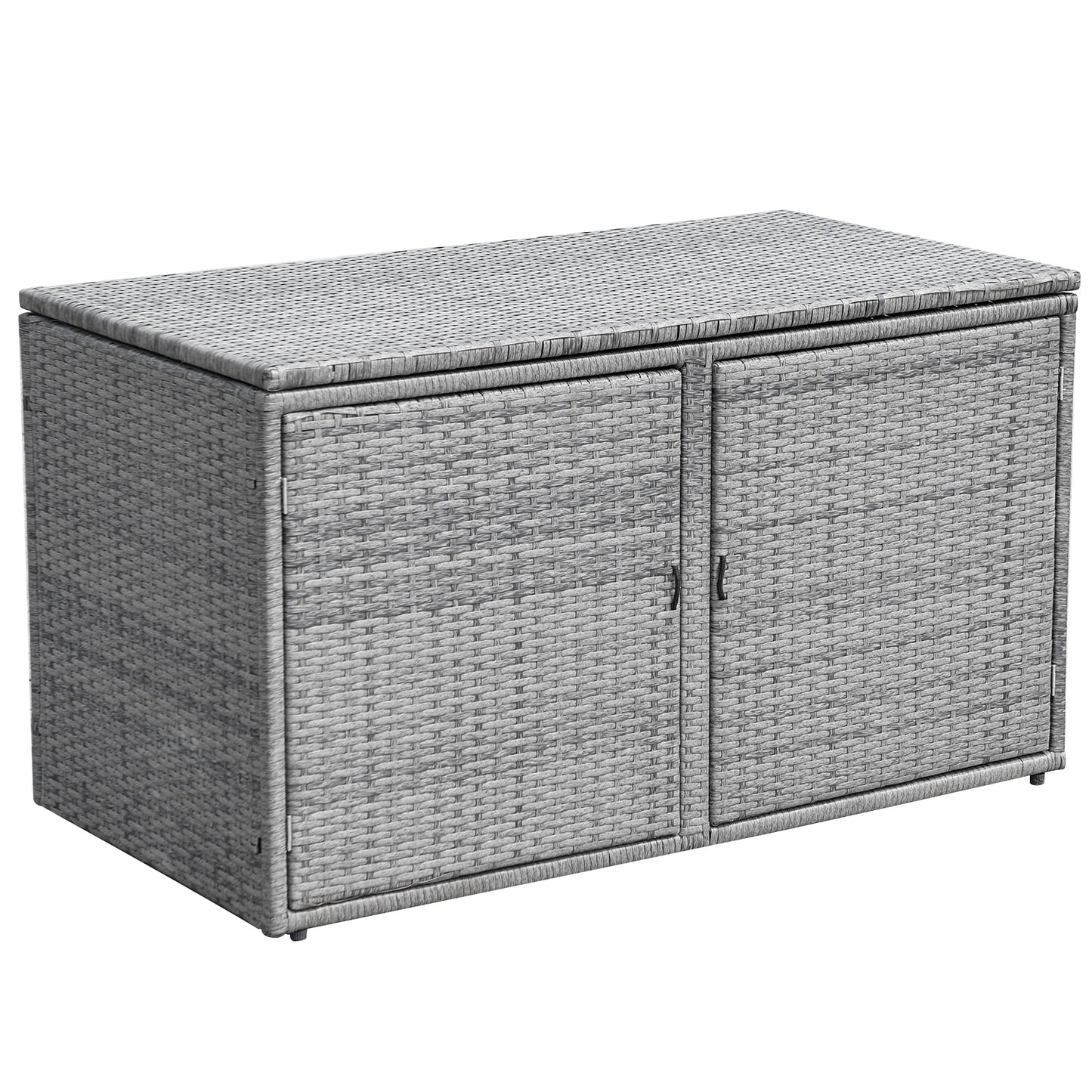 330L 2-Tier Outdoor PE Wicker Storage Box with Lid and Front Doors-Brown