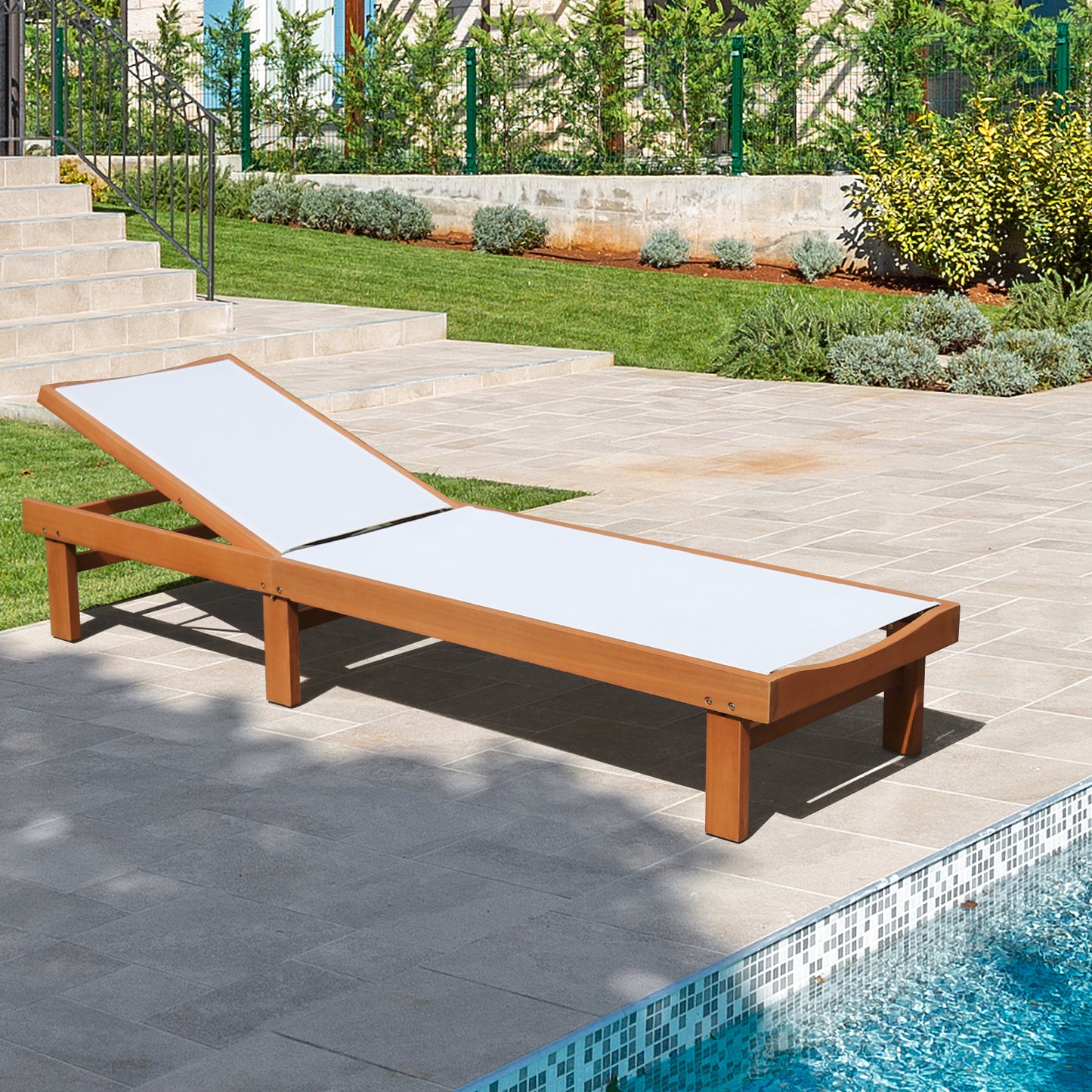 Outdoor Patio Fabric Chaise Lounge Chair 5-Position Recliner