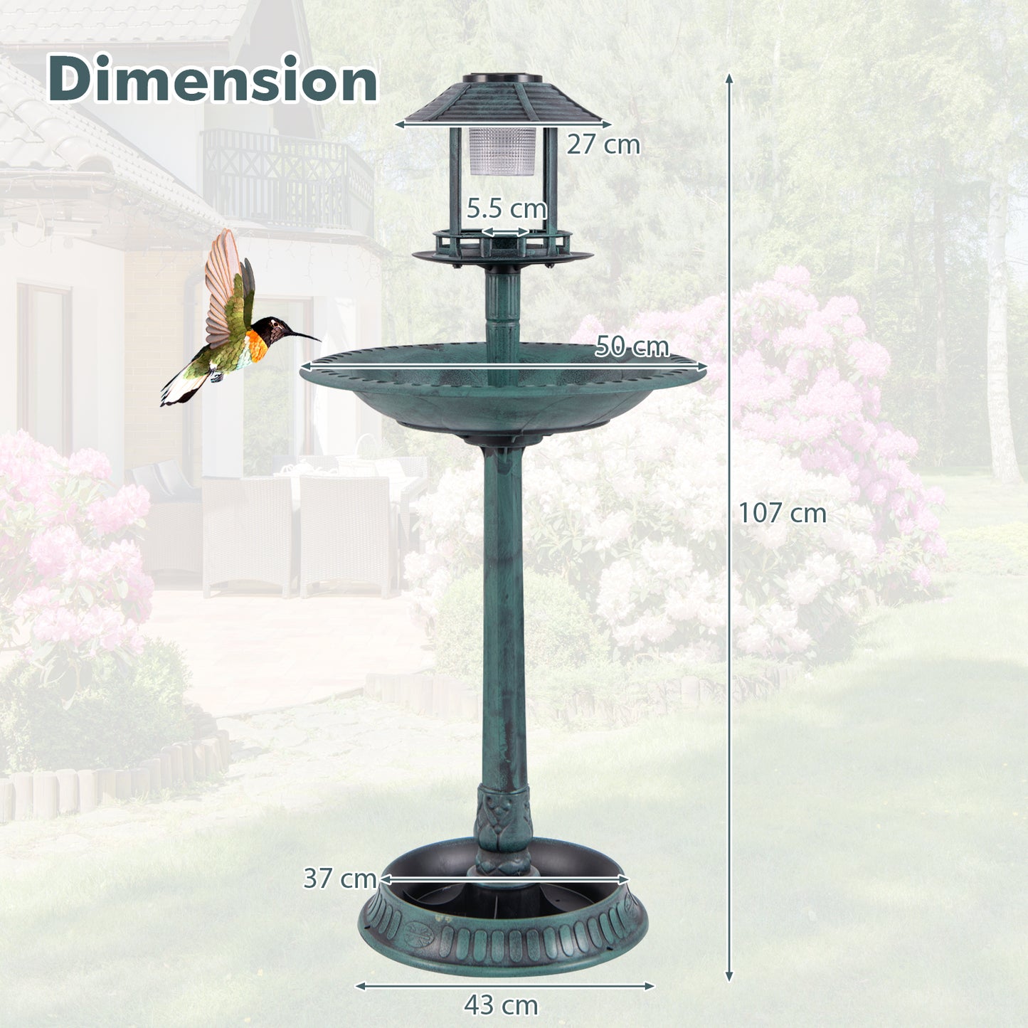 Outdoor Solar Lighted Bird Bath with Flower Planter Base-Antique