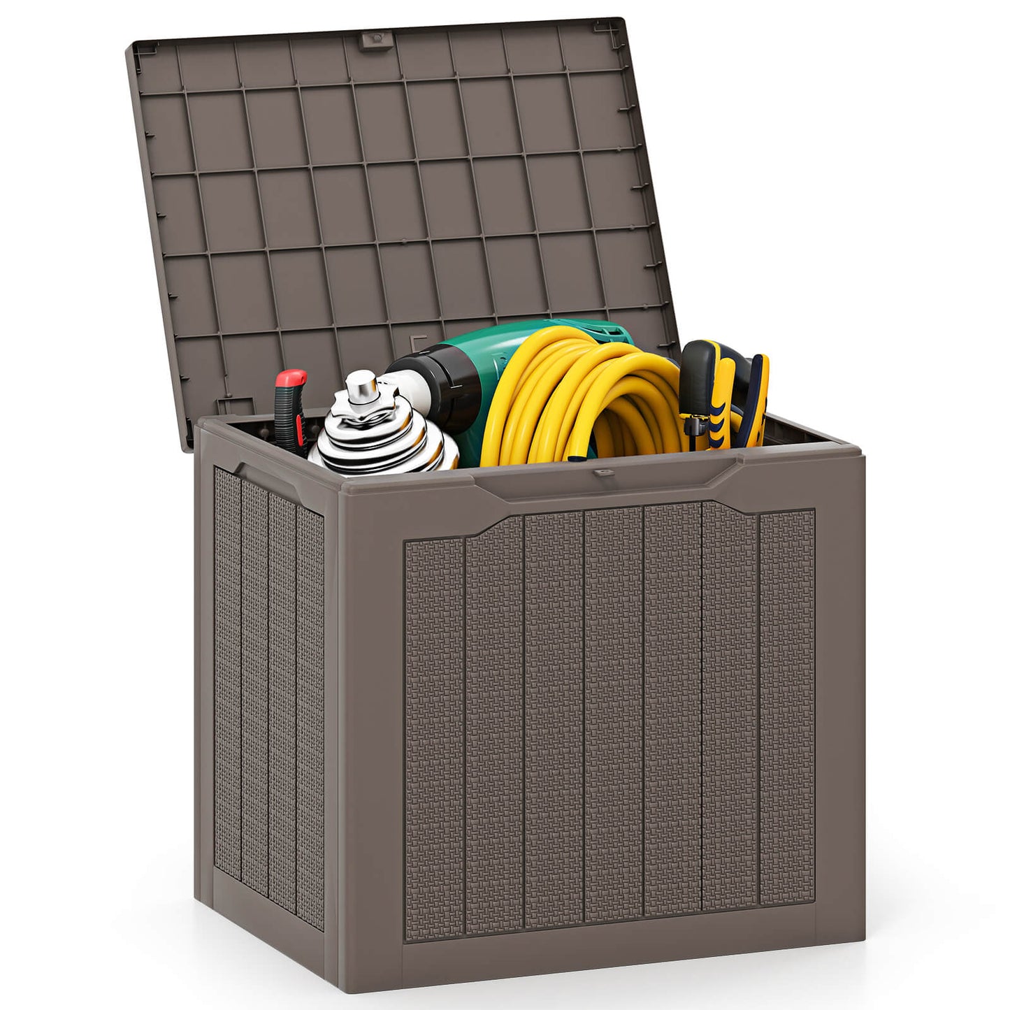 96L Outdoor Storage Box with Lockable Lid and Wicker-woven Texture-Black