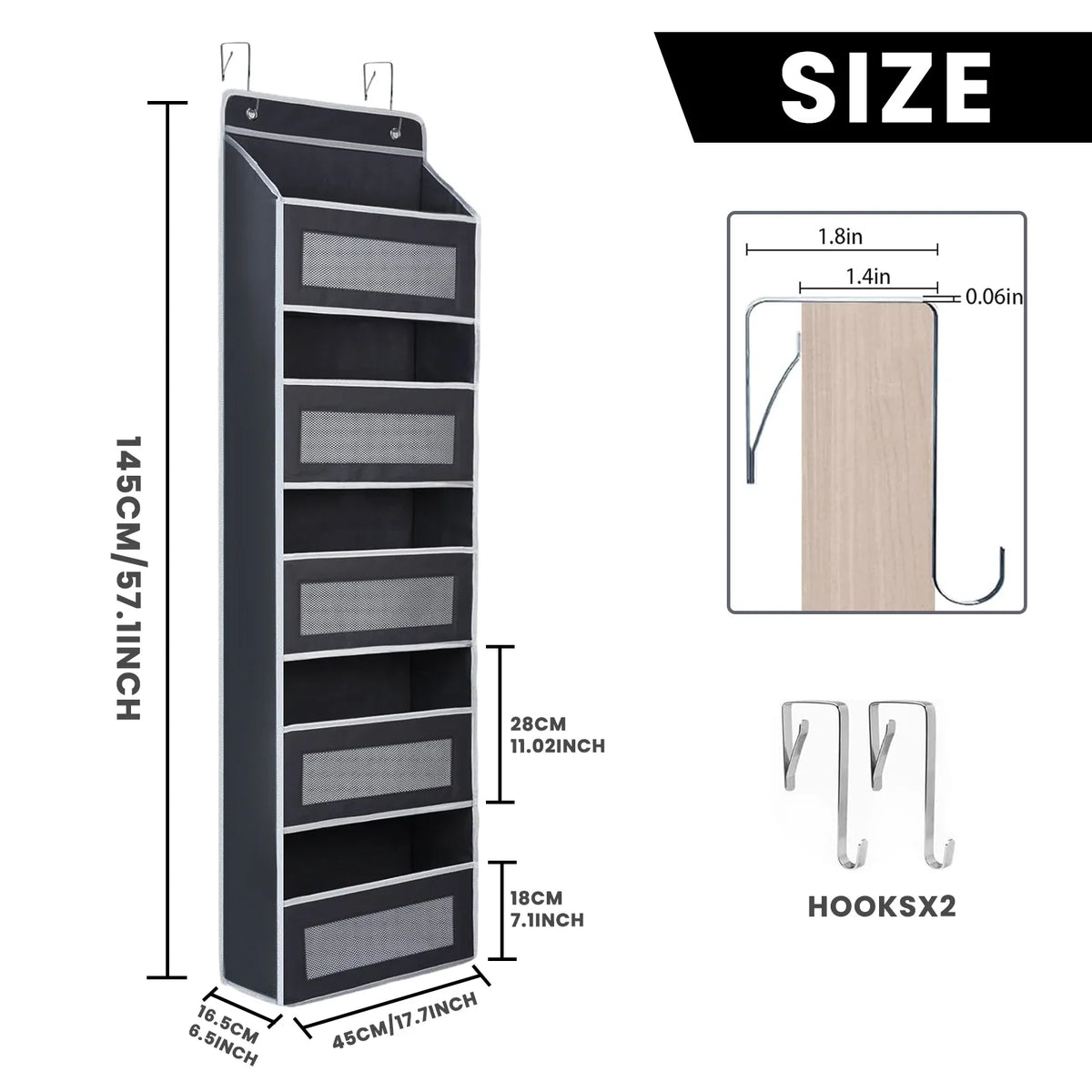 Over the Door Storage Organiser with 5 Shelves, Hanging Door Organizer Bedroom