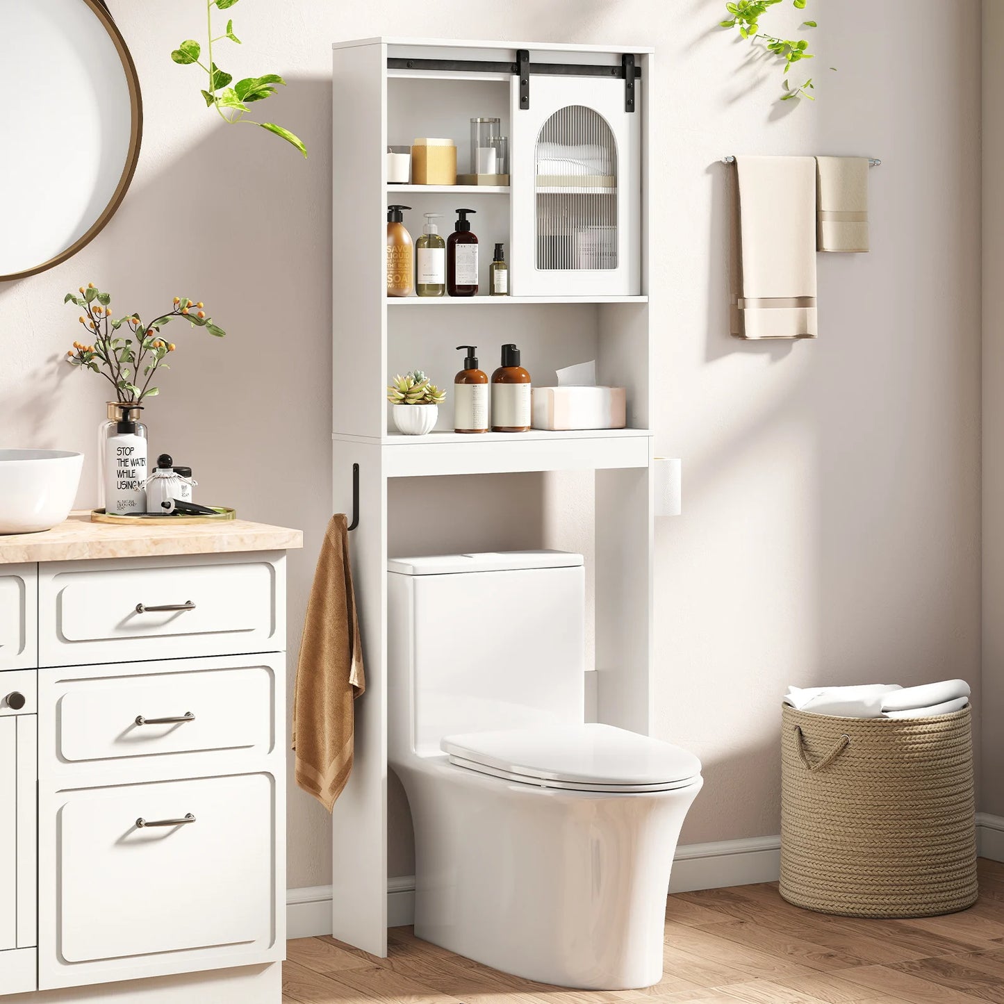 Over the Toilet Storage Cabinet with Toilet Paper Holder-Rustic Brown