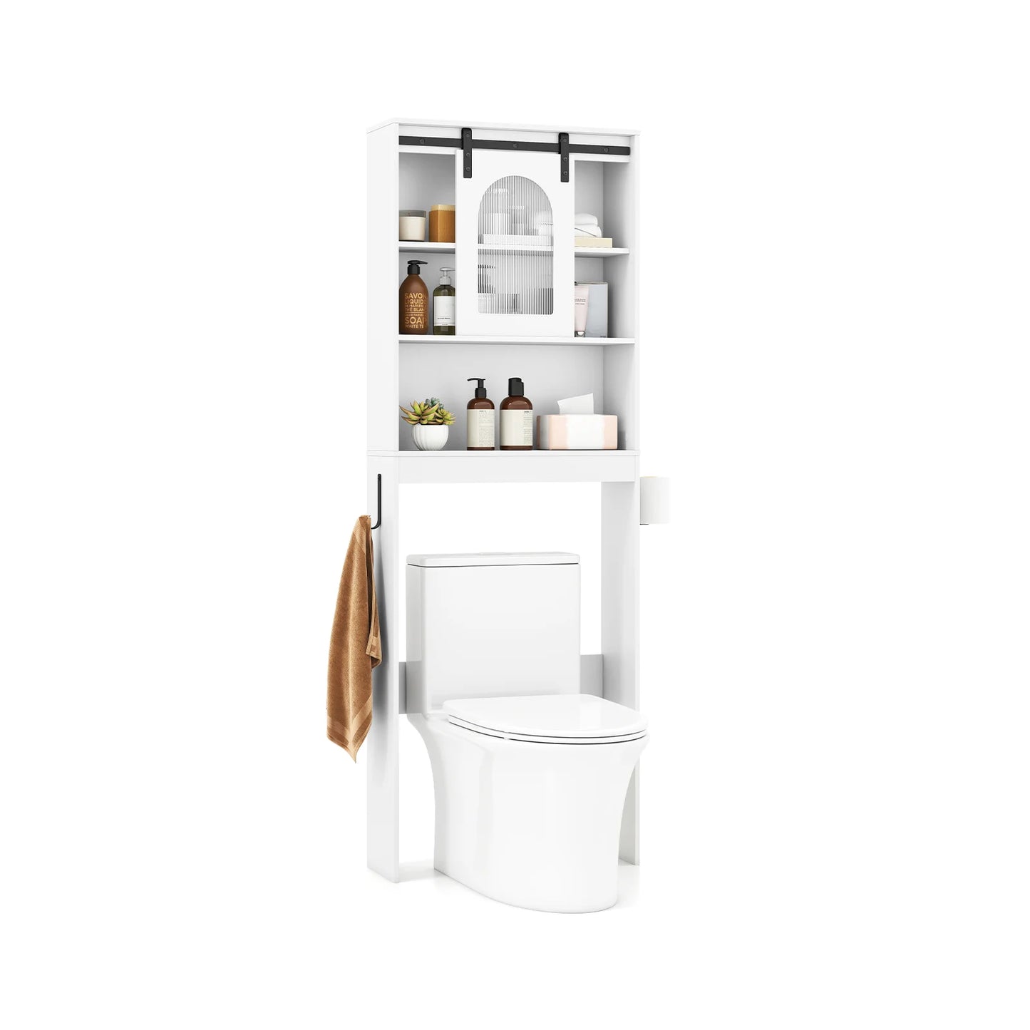 Over the Toilet Storage Cabinet with Toilet Paper Holder-Rustic Brown