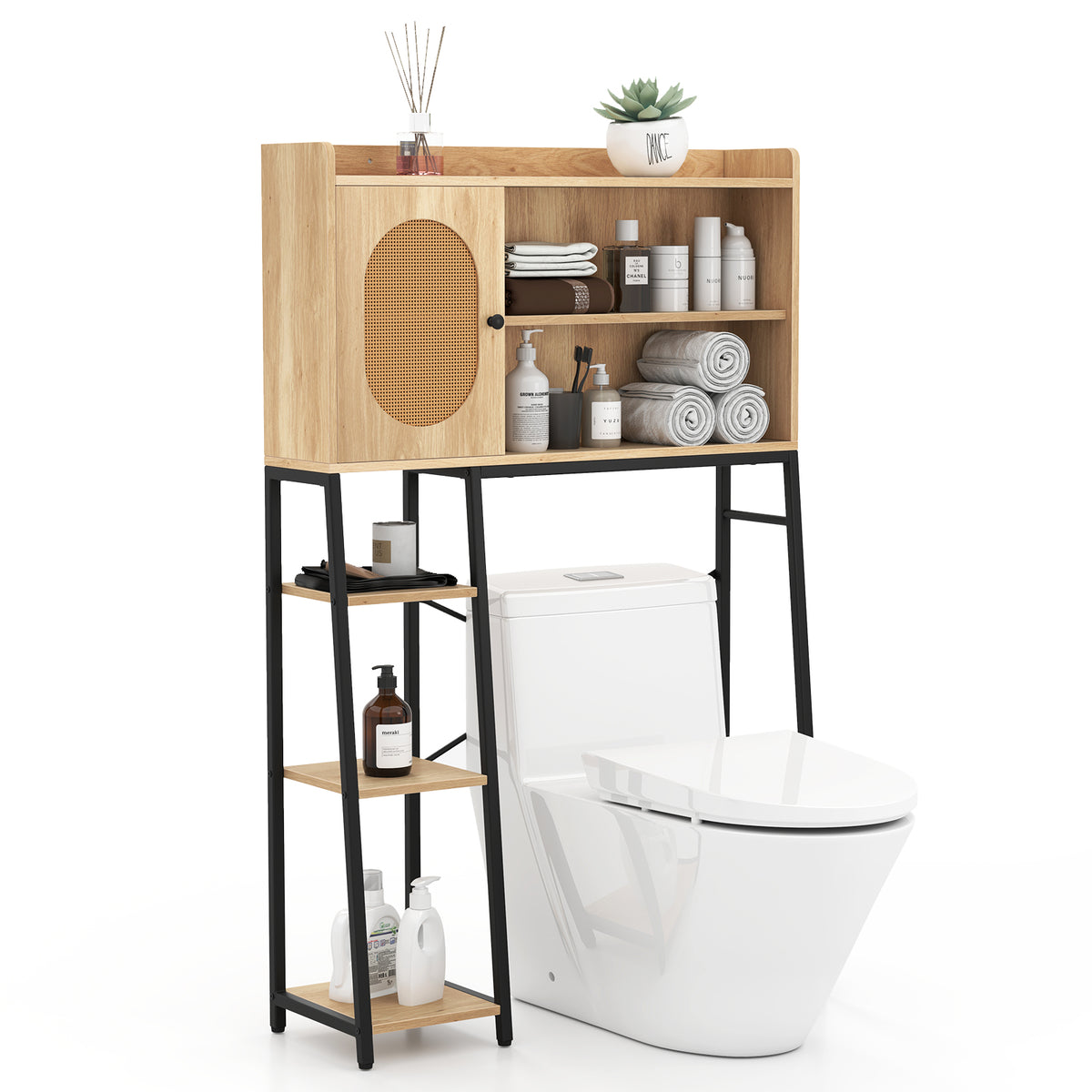 Over The Toilet Storage Cabinet with Sturdy Metal Frame and Adjustable Shelf-Natural