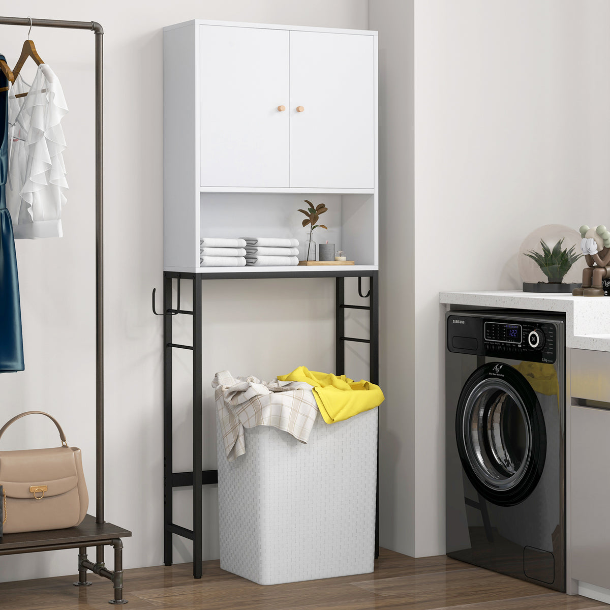 Over The Toilet Storage Cabinet with 2 Doors and Adjustable Shelf-Natural