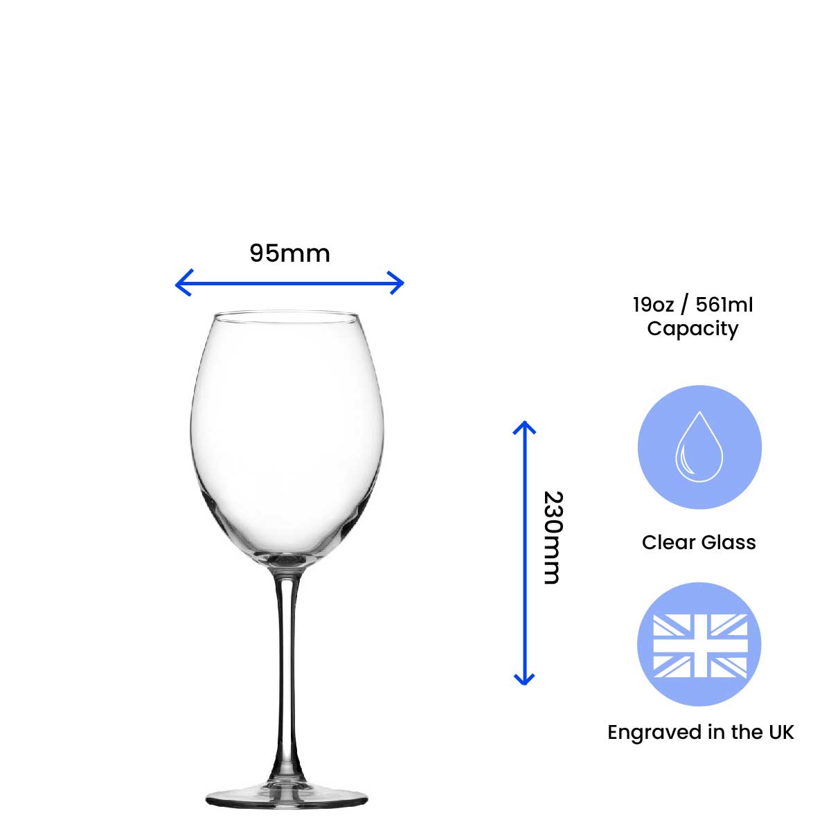 Engraved Novelty 19oz Enoteca Wine glass, Name and crown