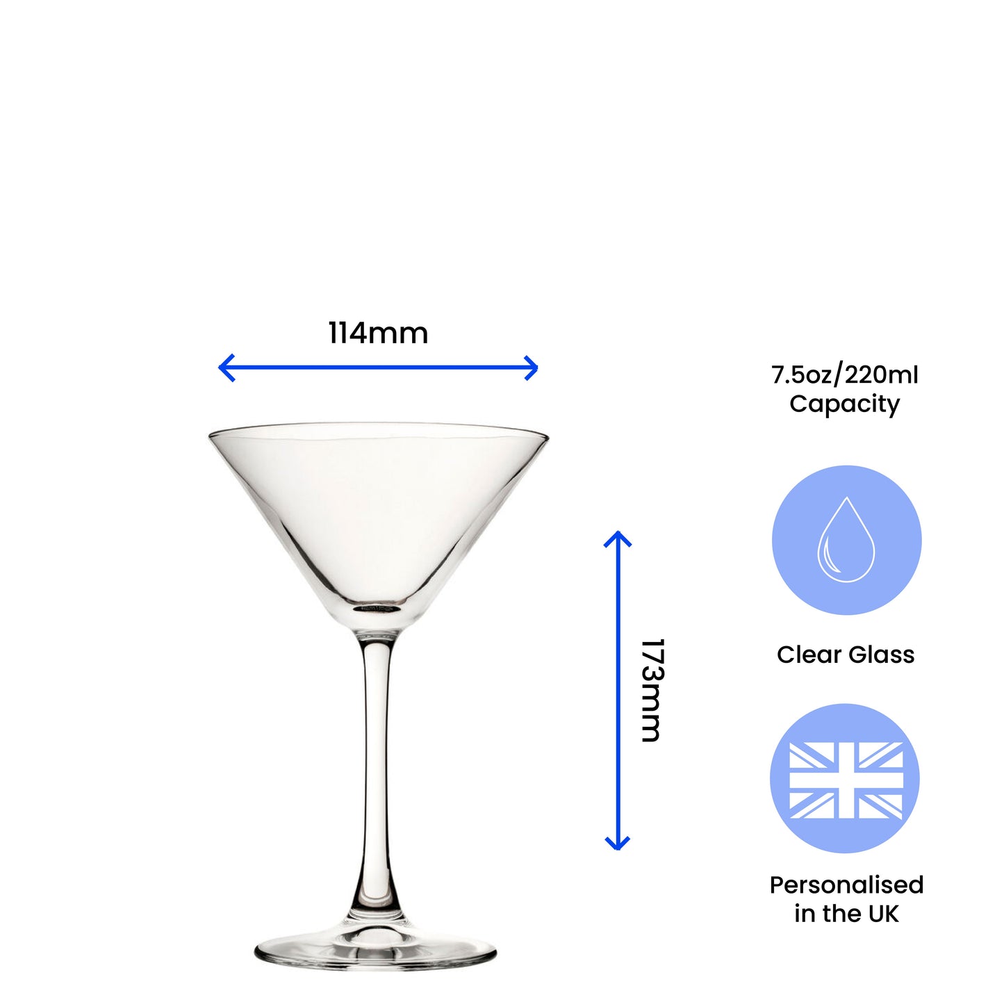 Engraved Enoteca Martini Cocktail Glass with Initials Design, Personalise with Any Name
