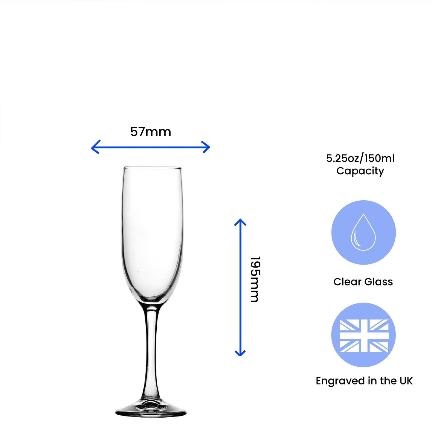 Engraved Imperial Plus Champagne Flute, 5.25oz/155ml Glass, Any Message