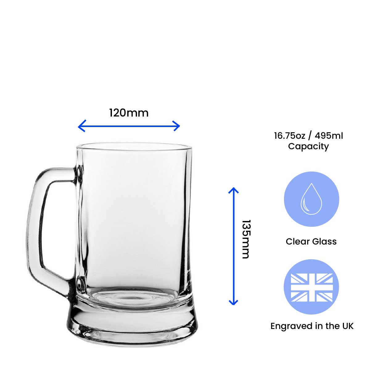 Engraved Beer Glasses and Tankards with Personalised Reverse Message and Design
