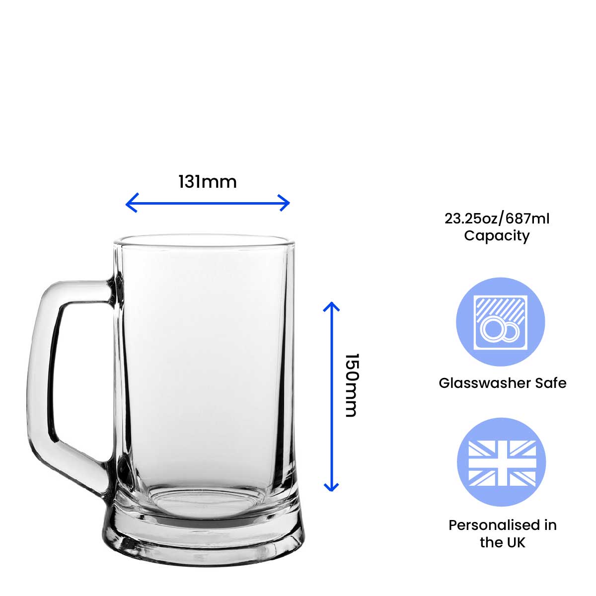 Personalised Engraved Mega Pint Beer Glass, Novelty Tankard, Modern Design