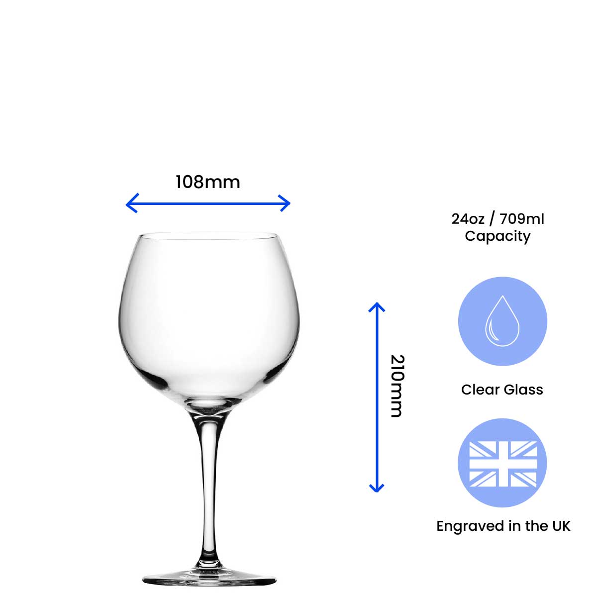 Engraved Primeur Gin Balloon Cocktail Glass with Name in 20 Design