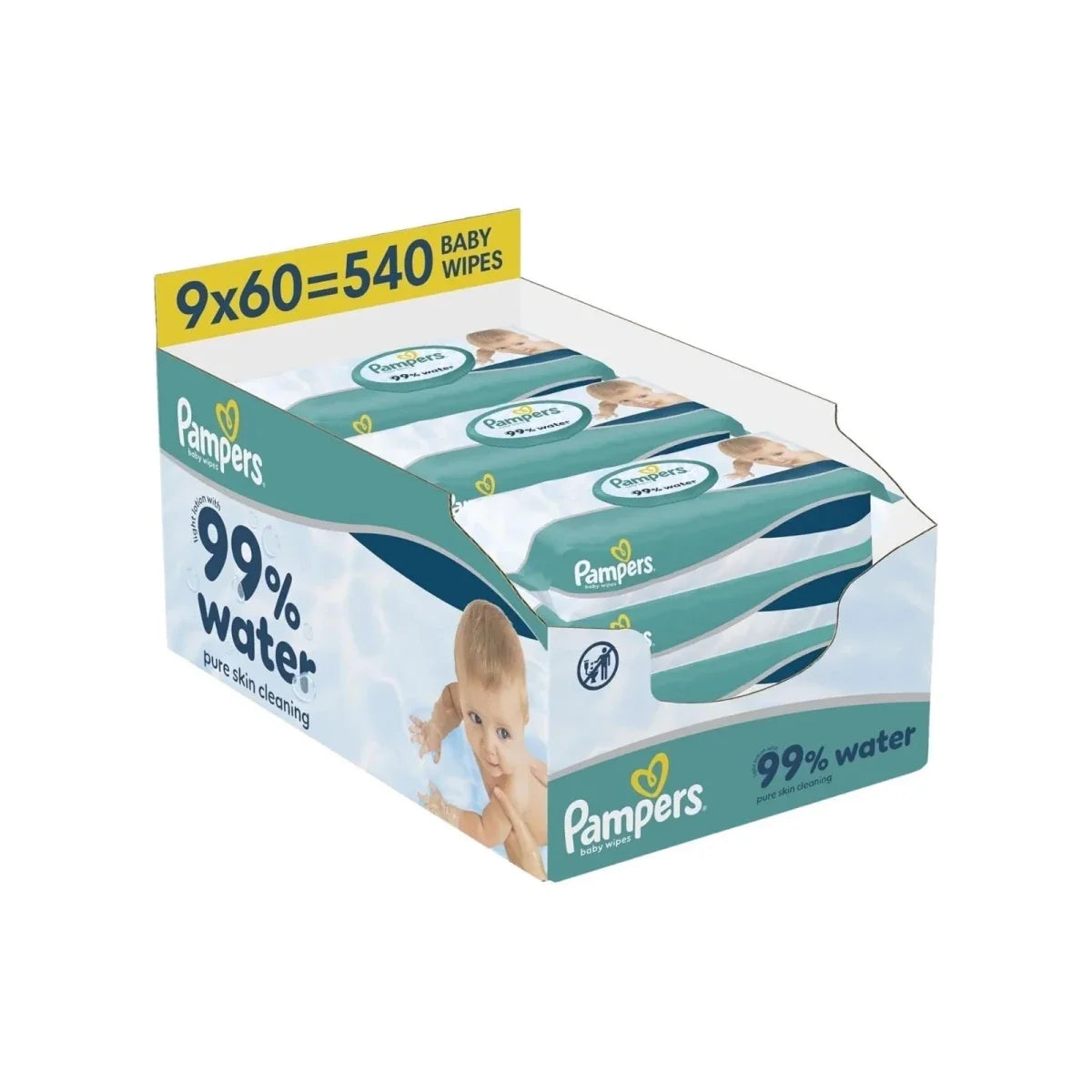 Pampers 99% Water Plastic Free Baby Wipes 9x60 pcs