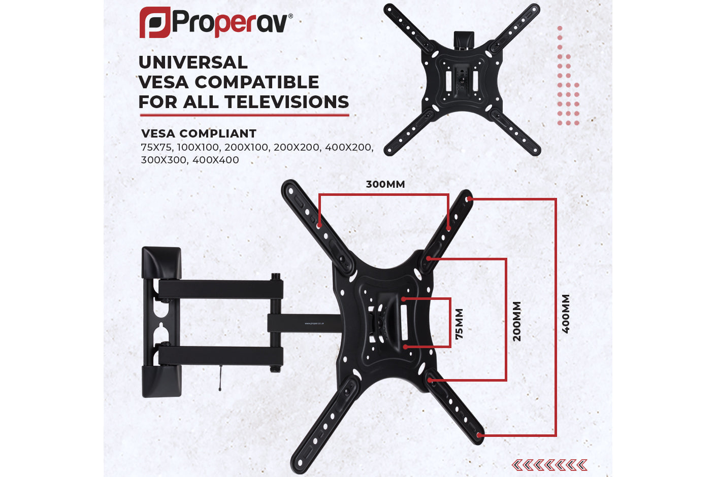 ProperAV TV Wall Bracket (23" - 65" / 30kg Capacity / VESA Max. 400x400)