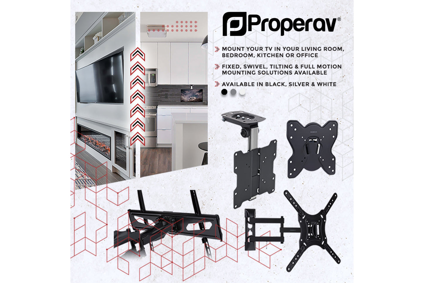 ProperAV TV Wall Bracket (23" - 65" / 30kg Capacity / VESA Max. 400x400)