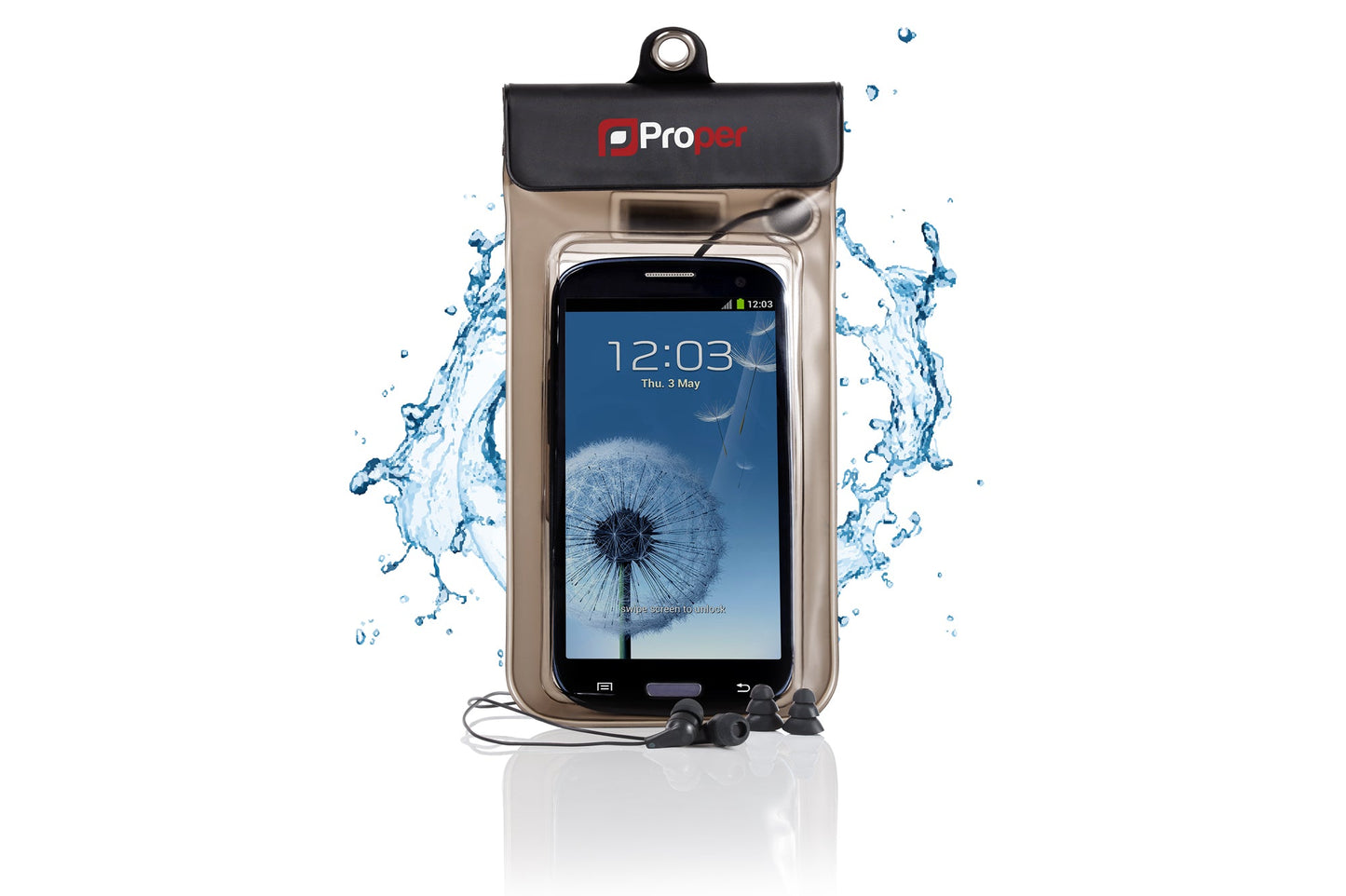 ProperAV Waterproof Case with Waterproof Earphones for Smartphones