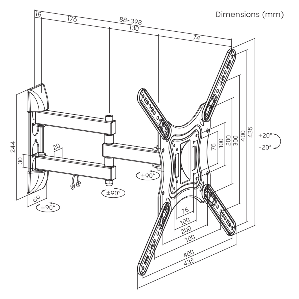 ProperAV TV Wall Bracket (23" - 65" / 30kg Capacity / VESA Max. 400x400)