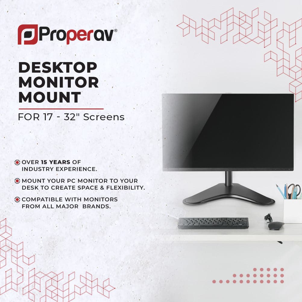 ProperAV Desk Monitor Stand 17" - 34" Freestanding Base VESA Max 100x100