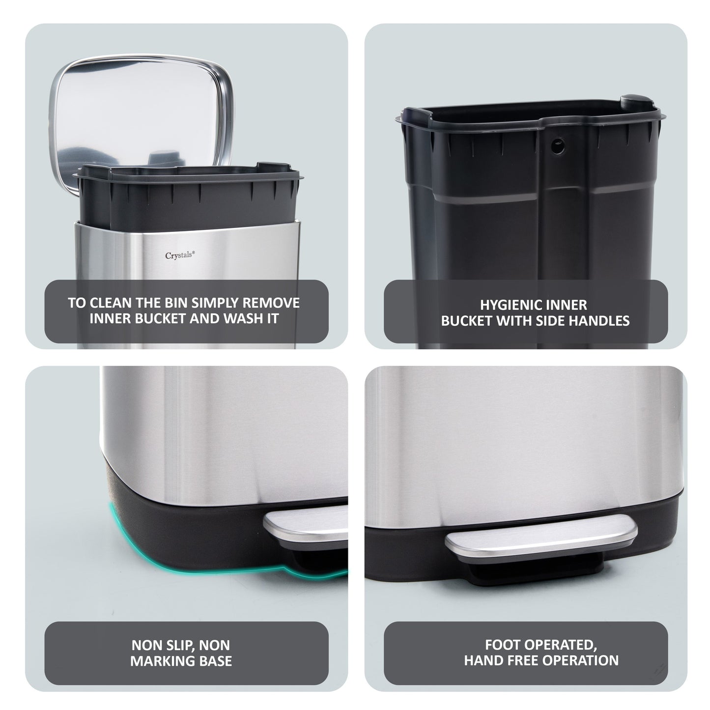 30L Rectangular Pedal Bin Soft Close Lid - Silver