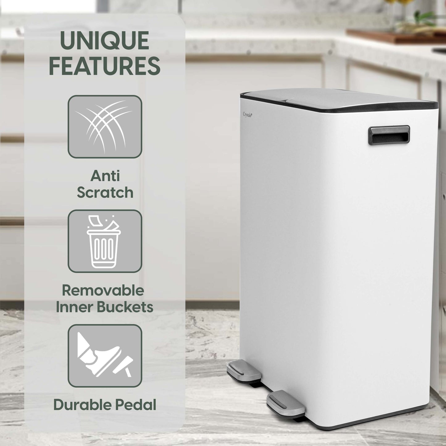 60L Dual Compartment Pedal Bin - White