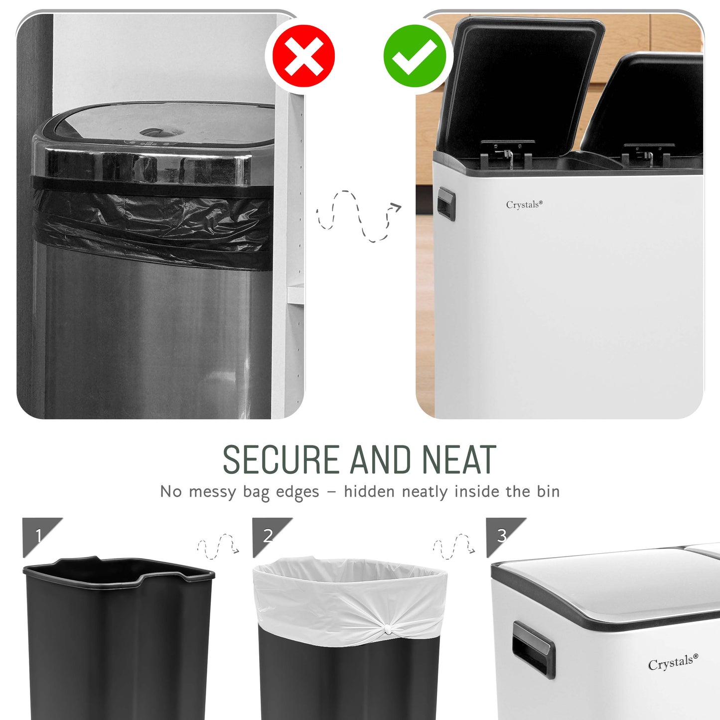 60L Dual Compartment Pedal Bin - White