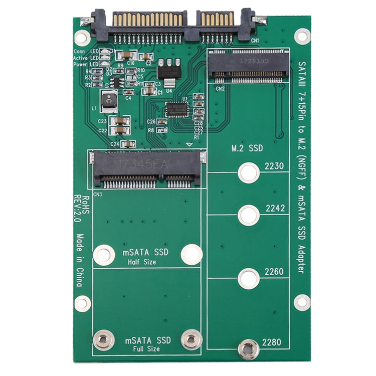 M.2 NGFF & mSATA SSD to SATA III 7+15 Pin Adapter Converter, SSD to SATA III